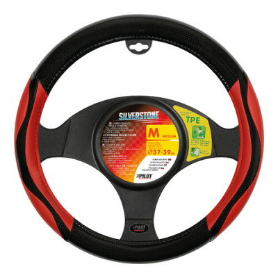 COPRIVOLANTE  SILVERSTONE  NERO-ROSSO MISURA M 37-39 CM