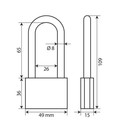 LUCCHETTO OTTONE 50MM ARCO LUNGO