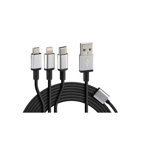 CAVO  CERBERO  A 3 CONNETTORI (MICRO USB+APPLE 8PIN+TYPE C) 1M, SOLO RICARICA