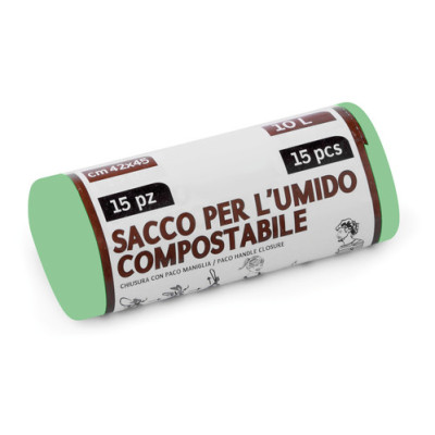 Rotolo 15 sacchi bianchi con maniglia per umido compostabile - 42x45 cm