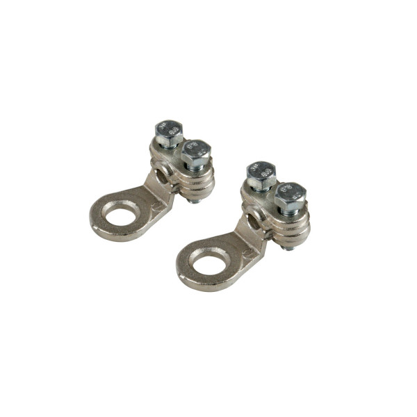 SET 2PZ CAPICORDA DI POTENZA 16MM2 FORO 8MM FISS.CAVO A PIASTRINA,IN OTTONE NICHELATO