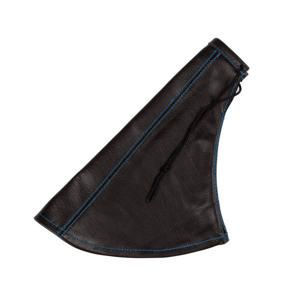 *CUFFIA LEVA FRENO PELLE NERA CUCITURE BLU