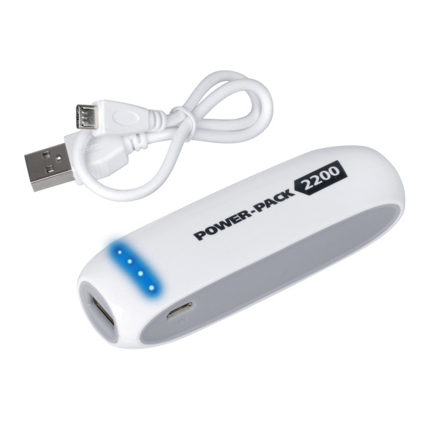 BATTERIA D EMERGENZA CON PORTA USB, 2200MA+CAVO MICRO USB BIANCO+GRIGIO